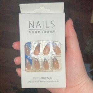 Nude Almond Press-On Nails with Silver Tips - Do-It-Yourself Set